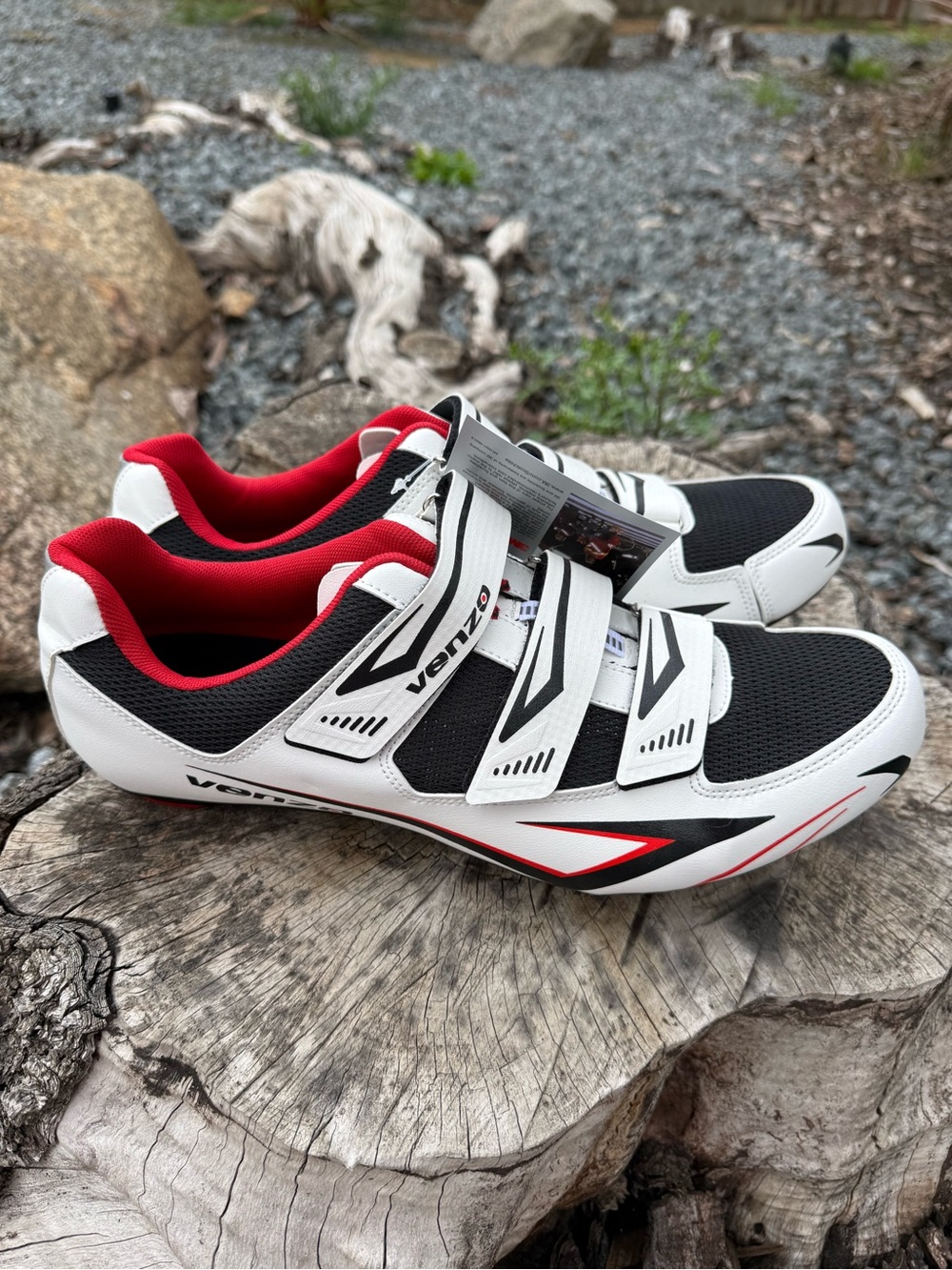 Vorenzo Men's White & Black Athletic Cycling Shoes with Red Accents